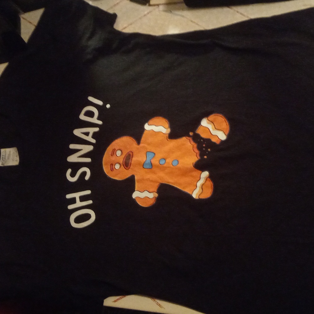 Black Tee with Gingerbread Man Design